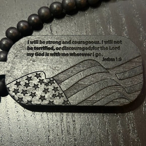 GoodWood NYC Joshua 1:9 Necklace Wooden Pendant Wooden Beaded - Picture 2 of 4